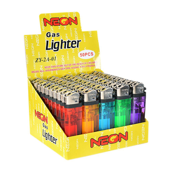 NEON GAS LIGHTERS BOX MULTI-COLOR BOX OF 50