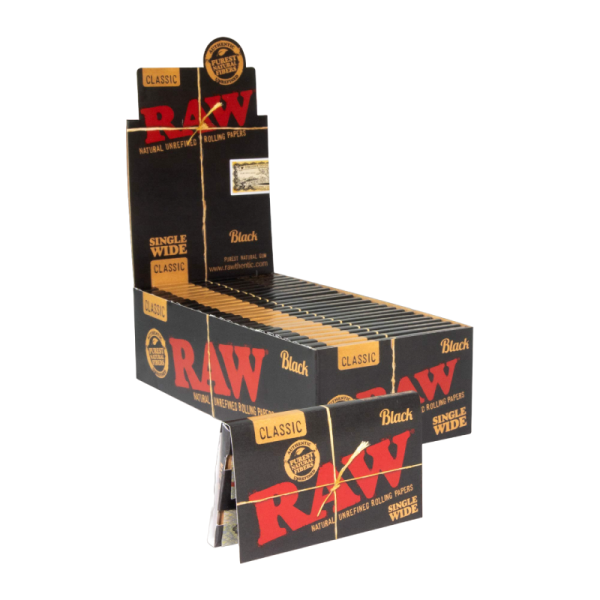 RAW ROLLING PAPERS SINGLE SIZE BOX SINGLE WIDE BOX OF 25