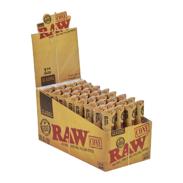 RAW ROLLING PAPER CONES 1 1/4 SIZE BOX