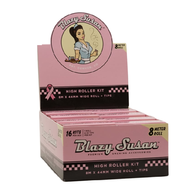 BLAZY SUSAN ROLLING PAPERS BOX - PINK HIGH ROLLER KIT 8M ROLL BOX OF 16