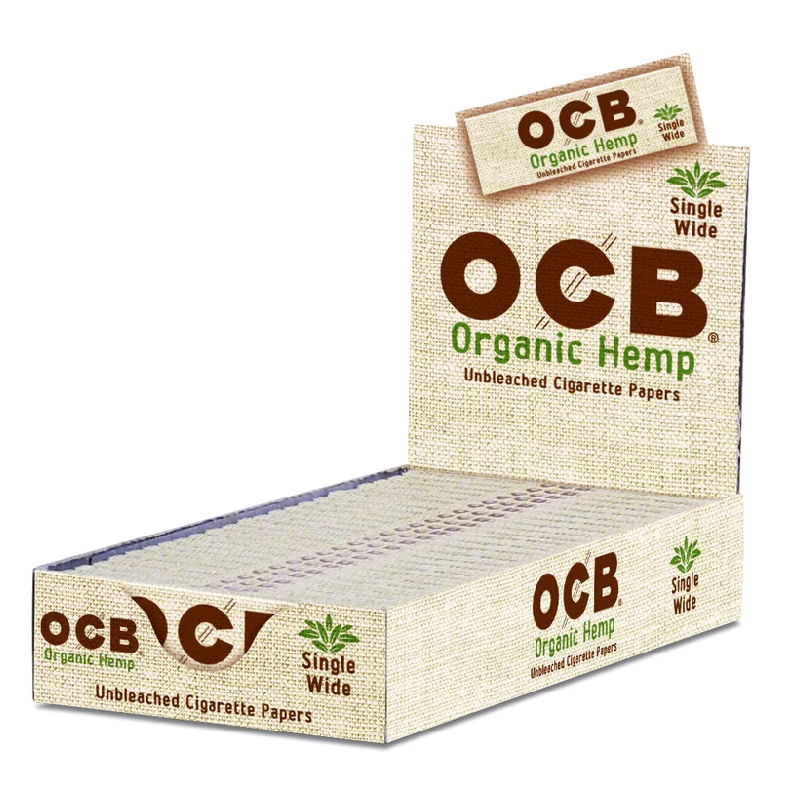 OCB ROLLING PAPERS BOX - ORGANIC HEMP UNBLEACHED SINGLE WIDE BOX OF 24