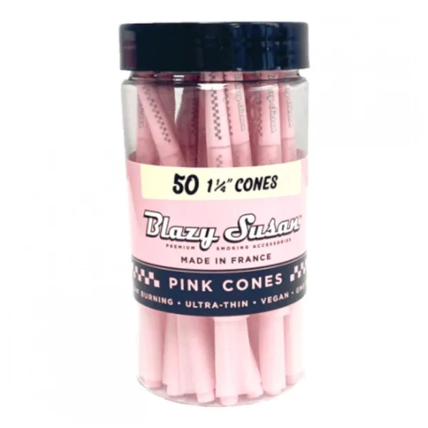 BLAZY SUSAN ROLLING PAPERS CONES JAR OF 50 - PINK 1 1/14 SIZE