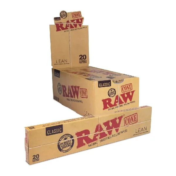RAW ROLLING PAPER CONES BOX - CLASSIC LEAN BOX OF 12
