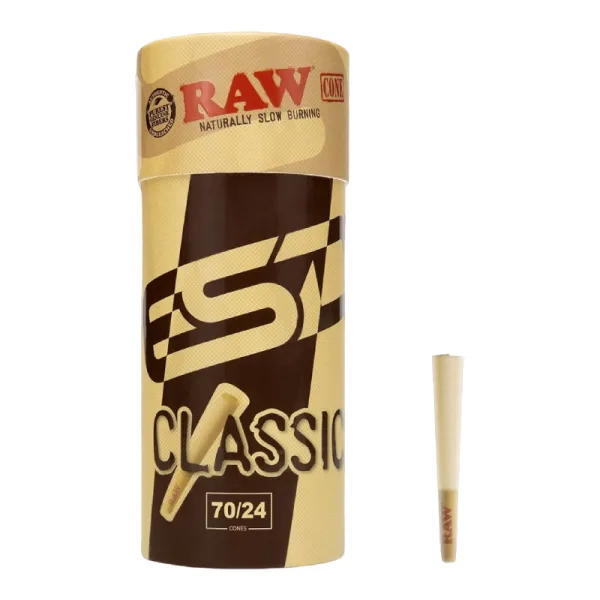 RAW ROLLING PAPER CONES BOX - SINGLE SIZE BOX SINGLE SIZE 70/24 - BOX OF 12