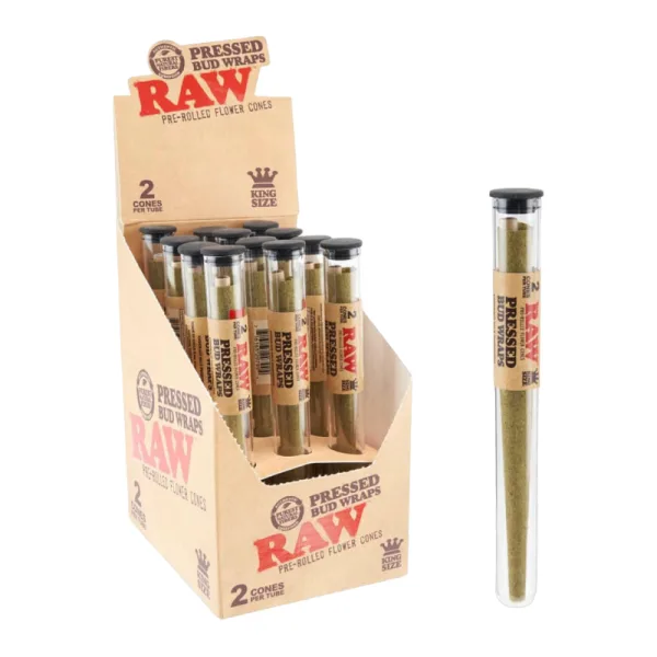 RAW PRESSED BUD WRAPS 2 CONES BOX OF 12 KING SIZE