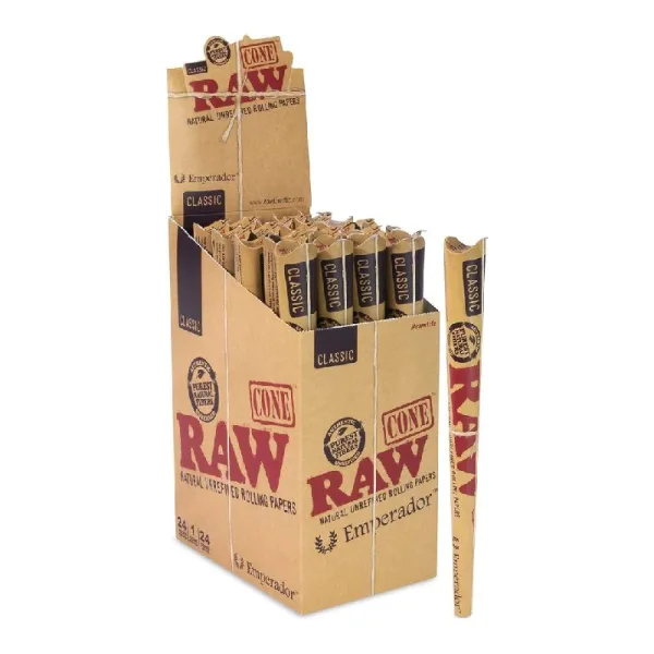 RAW ROLLING PAPER CONES BOX - EMPERADOR BOX OF 24