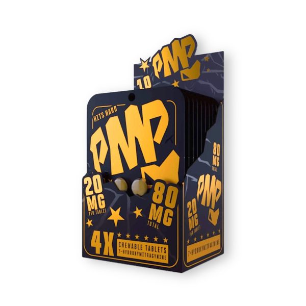 PMP HITS HARD 7-HYDROXYMITRAGYNINE - 20MG 4CT CHEWABLE TABLETS BOX OF 10
