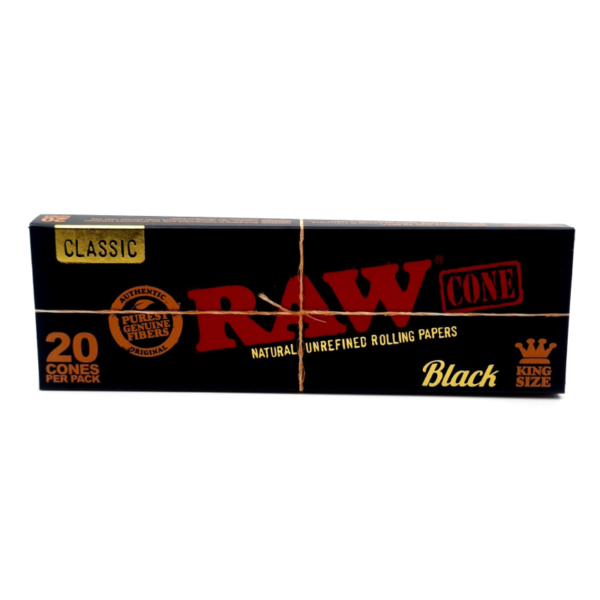 RAW ROLLING PAPER CONES BOX - 20 PACK KING SIZE BLACK