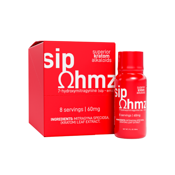EXODUS SIP OHMZ SUPERIOR KRATOM ALKALOIDS 7-HYDROXYMITRAGYNINE SHOTS 30ML 60MG - STRAWBERRY BOX OF 6