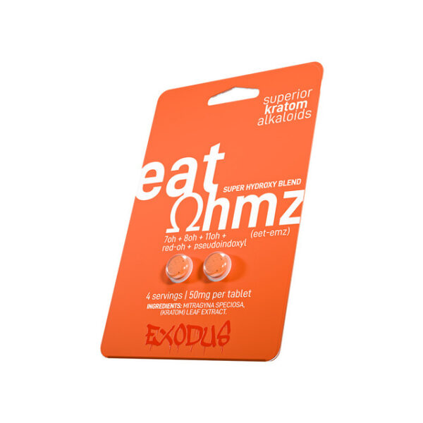 EXODUS EAT OHMZ SUPERIOR KRATOM ALKALOIDS 7OH+8OH+11OH+RED-OH+PSEUDOINDOXYL SUPER HYDROXY BLEND TABLETS 50MG  2CT - ORANGE BOX OF 20