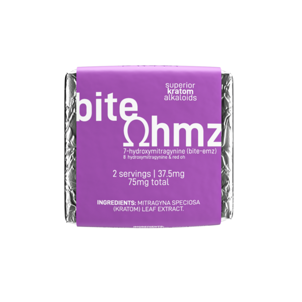 EXODUS BITE OHMZ SUPERIOR KRATOM ALKALOIDS 7-HYDROXYMITRAGYNINE 8-HYDROXYMITRAGYNINE & RED OH 75MG 1CT - PURPLE SQUARES BOX OF 30