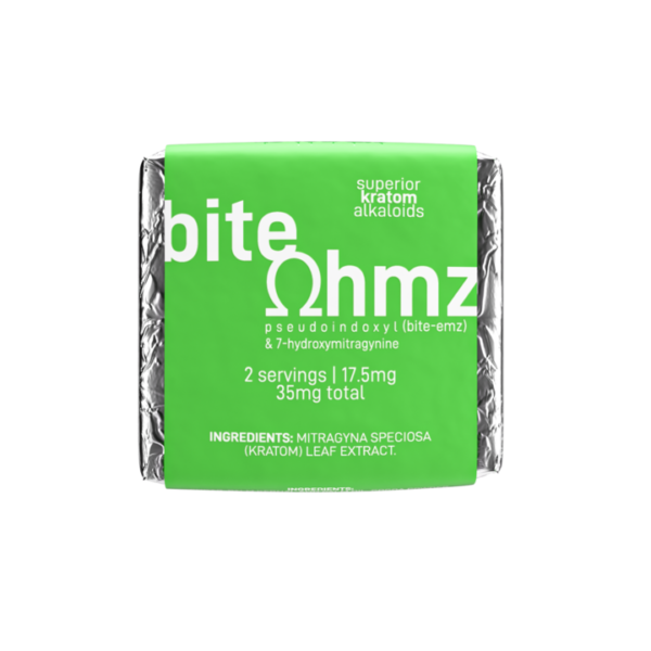 EXODUS BITE OHMZ SUPERIOR KRATOM ALKALOIDS PSEUDOINDOXYL & 7-HYDROXYMITRAGYNINE 35MG 1CT - GREEN SQUARES BOX OF 30