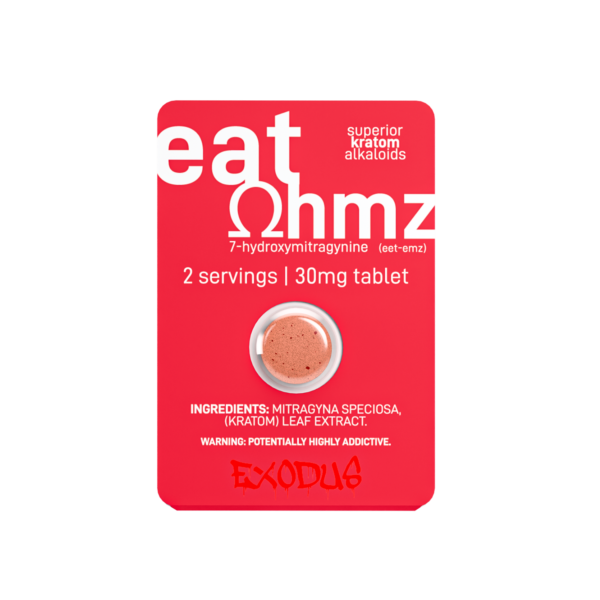 EXODUS EAT OHMZ SUPERIOR KRATOM ALKALOIDS 7-HYDROXYMITRAGYNINE TABLETS 30MG 1CT - RED BOX OF 30