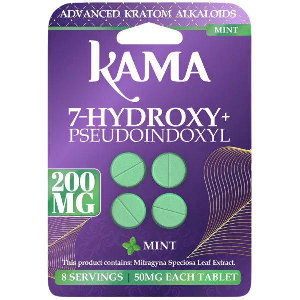 KAMA ADVANCED KRATOM ALKALOIDS - 7-HYDROXY+PSEUDOINDOXYL 50MG 4CT TABLETS BOX OF 10 - MINT