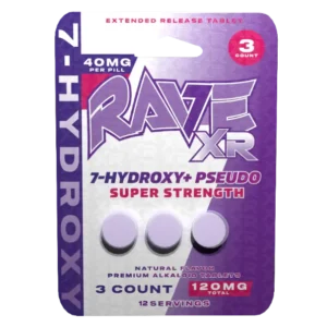RAVE 7-HYDROXYMITRAGYNINE+PSEUDO EXTENDED RELEASE TABLETS 40MG 3CT - SUPER STRENGTH PURPLE BOX OF 10