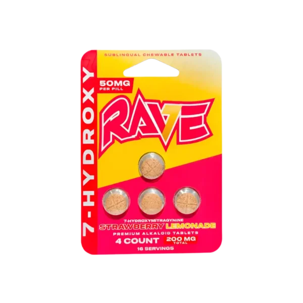RAVE 7-HYDROXYMITRAGYNINE SUBLINGUAL CHEWABLE TABLETS 50MG 4CT - STRAWBERRY LEMONADE BOX OF 10