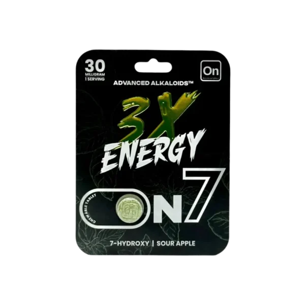 ON7 ADVANCED ALKALOIDS 7-HYDROXYMITRAGYNINE 3X ENERGY TABLETS 30MG 1CT - SOUR APPLE BOX OF 10