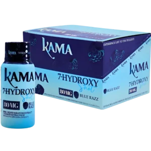 KAMA 7-HYDROXYMITRAGYNINE LIQUID KRATOM EXTRACT SHOTS 30ML 80MG - BLUE RAZZ BOX OF 12