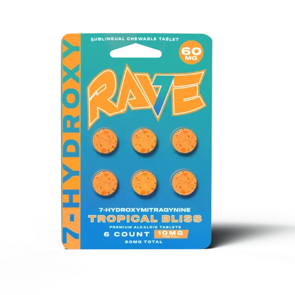 RAVE 7-HYDROXYMITRAGYNINE SUBLINGUAL CHEWABLE TABLETS 10MG 6CT - TROPICAL BLISS BOX OF 10