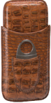 LUCIENNE VEGAN LEATHER CIGAR CASE WITH CUTTER - 2481L BROWN HOLDS 3 CIGARS