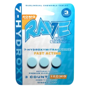 RAVE 7-HYDROXYMITRAGYNINE SUBLINGUAL CHEWABLE TABLETS 40MG 3CT - SUPER STRENGTH BLUE BOX OF 10