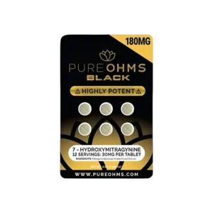 PURE OHMS  BLACK PURE KRATOM ALKALOIDS 7-HYDROXYMITRAGYNINE TABLETS - 30MG 6CT HIGHLY POTENT BOX OF 10