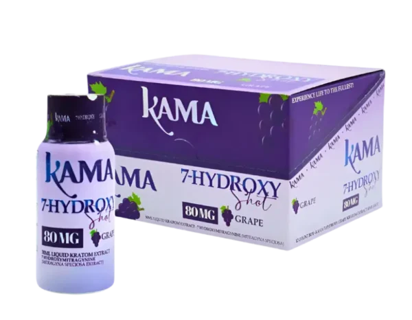 KAMA 7-HYDROXYMITRAGYNINE LIQUID KRATOM EXTRACT SHOTS 30ML 80MG BOX OF 12 - GRAPE