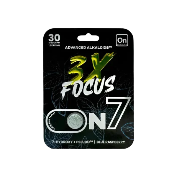 ON7 ADVANCED ALKALOIDS 7-HYDROXYMITRAGYNINE + PSEUDO BLEND 3X FOCUS TABLETS 30MG 1CT - BLUE RASPBERRY BOX OF 10