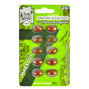 MAXX OUT ADVANCED KRATOM ALKALOIDS 7-HYDROXYMITRAGYNINE SOFT GEL CAPSULES - 10MG 10CT UNFLAVORED BOX OF 10