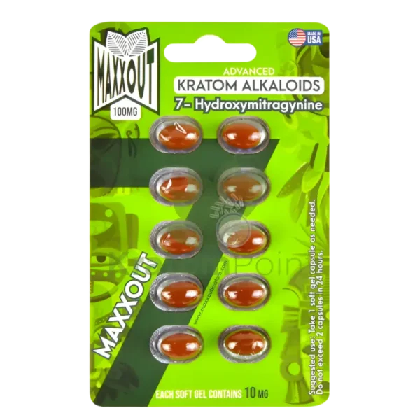MAXX OUT ADVANCED KRATOM ALKALOIDS 7-HYDROXYMITRAGYNINE SOFT GEL CAPSULES - 10MG 10CT UNFLAVORED BOX OF 10