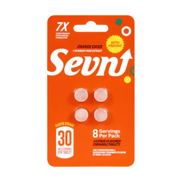 SEVN 7-HYDROXY+PSEUDO PURE EXTRACT 7X ULTRA STRENGTH TABLETS - 30MG 4CT ORANGE OASIS BOX OF 10