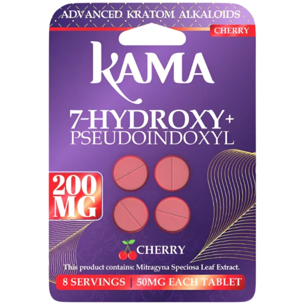KAMA ADVANCED KRATOM ALKALOIDS - 7-HYDROXY+PSEUDOINDOXYL 50MG 4CT TABLETS BOX OF 10 - CHERRY