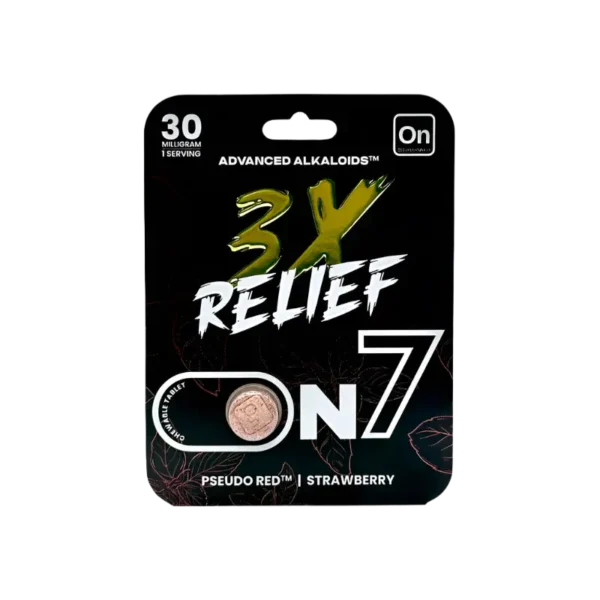 ON7 ADVANCED ALKALOIDS 7-HYDROXYMITRAGYNINE + PSEUDO RED 3X RELIEF TABLETS 30MG 1CT - STRAWBERRY BOX OF 10