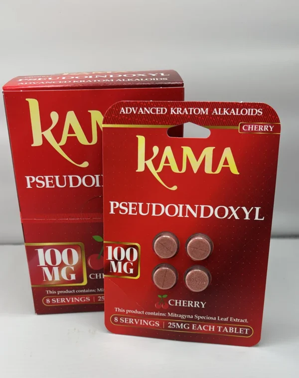 KAMA ADVANCED KRATOM ALKALOIDS - PSEUDOINDOXYL 25MG 4CT TABLETS BOX OF 10 - CHERRY