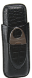 LUCIENNE VEGAN LEATHER CIGAR CASE WITH CUTTER - 2482L BLACK HOLDS 2 CIGARS
