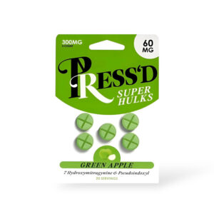 PRESS'D SUPER HULKS 7-HYDROXYMITRAGYNINE & PSEUDOINDOXYL TABLETS 60MG 5CT - GREEN APPLE BOX OF 10