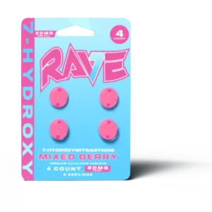 RAVE 7-HYDROXYMITRAGYNINE  CHEWABLE TABLETS 20MG 4CT - MIXED BERRY BOX OF 10