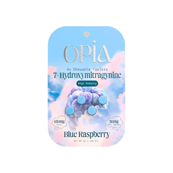 OPIA 7-HYDROXYMITRAGYNINE CHEWABLE TABLETS 30MG 4CT - BLUE RASPBERRY BOX OF 10