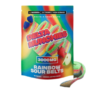 DELTA MUNCHIES X AFTERMATH LABS DELTA 8 SOUR BELTS 3000MG BOX OF 5 - RAINBOW