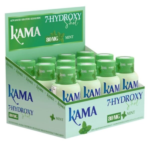 KAMA 7-HYDROXYMITRAGYNINE LIQUID KRATOM EXTRACT SHOTS 30ML 80MG BOX OF 12 - MINT