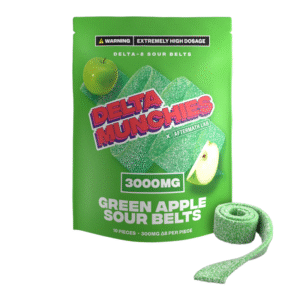 DELTA MUNCHIES X AFTERMATH LABS DELTA 8 SOUR BELTS 3000MG BOX OF 5 - GREEN APPLE