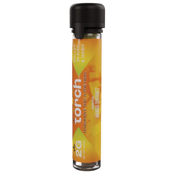 TORCH HASHHOLE PRE-ROLL 2G THC-A ROLLED IN KIEF & HASH - MANGO SHERBET INDICA BOX OF 10