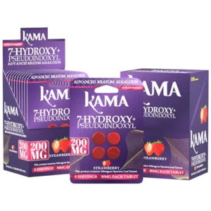 KAMA ADVANCED KRATOM ALKALOIDS - 7-HYDROXY+PSEUDOINDOXYL 50MG 4CT TABLETS BOX OF 10 - STRAWBERRY