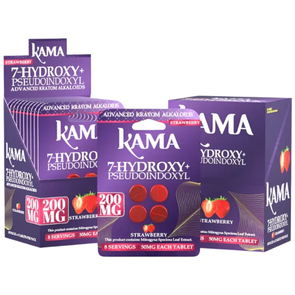 KAMA ADVANCED KRATOM ALKALOIDS - 7-HYDROXY+PSEUDOINDOXYL 50MG 4CT TABLETS BOX OF 10 - STRAWBERRY