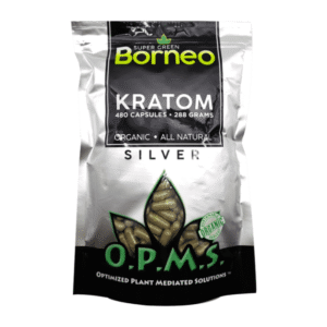 O.P.M.S. SILVER KRATOM CAPSULES 480CT / 288G / 10.16OZ - BORNEO SUPER GREEN VEIN