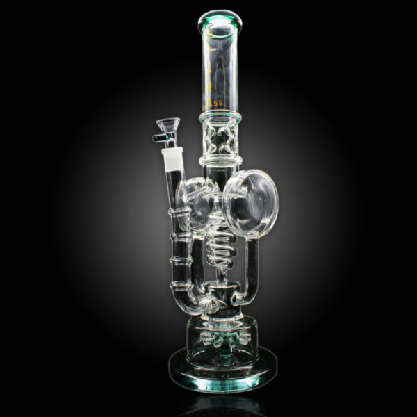 ALPHA GLASS BEAKER 18'' ALPHA DOUBLE BARREL COIL SPRINKLE WATER PIPE - PERSIAN GREEN