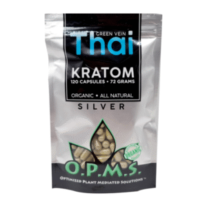 O.P.M.S. SILVER KRATOM CAPSULES 120CT / 72G / 2.54OZ - THAI GREEN VEIN