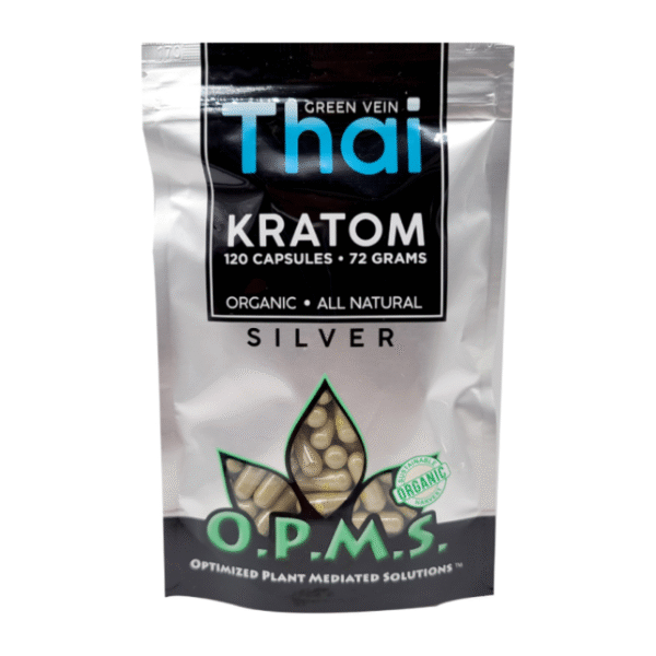O.P.M.S. SILVER KRATOM CAPSULES 120CT / 72G / 2.54OZ - THAI GREEN VEIN