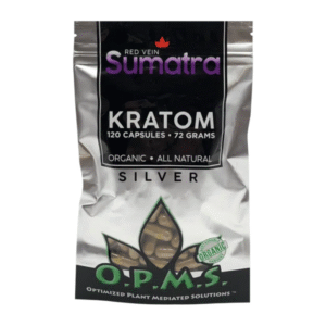 O.P.M.S. SILVER KRATOM CAPSULES 120CT / 72G / 2.54OZ - SUMATRA RED VEIN