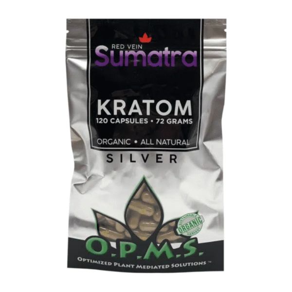 O.P.M.S. SILVER KRATOM CAPSULES 120CT / 72G / 2.54OZ - SUMATRA RED VEIN